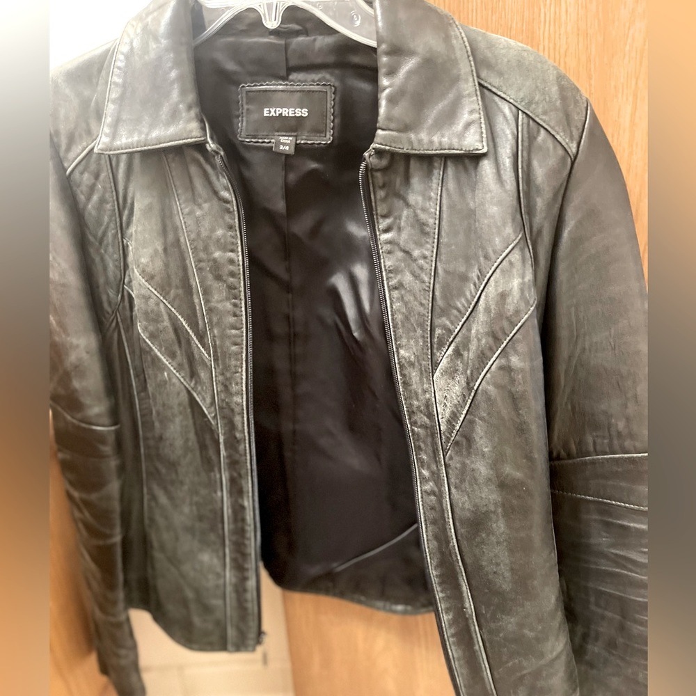 Distressed Vintage Express Black Leather Jacket